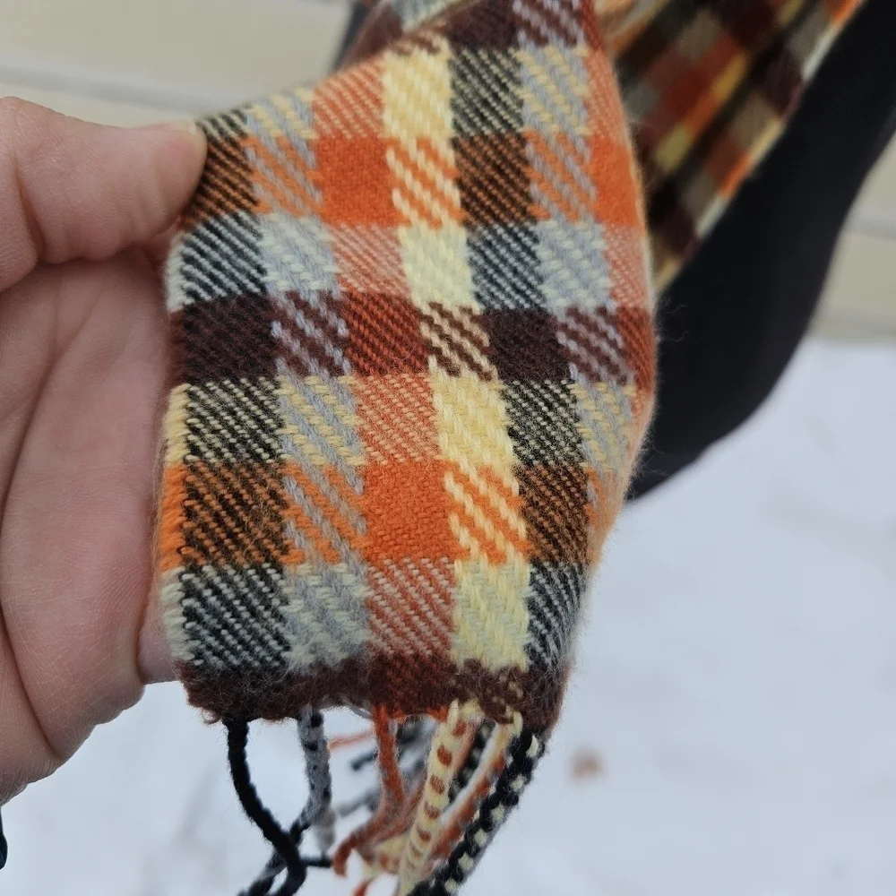 orange plaid cashmere scarf made in Scotland